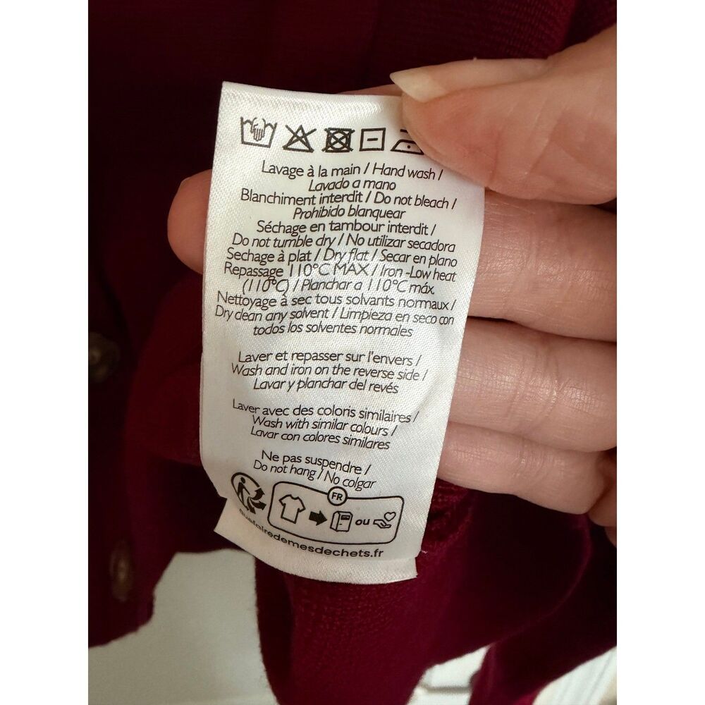 Sezane Betty Cardigan Womens Large Red Excellent 100% Merino Wool Button Front - Picture 5 of 6